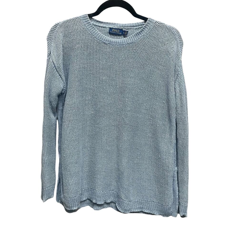 Polo Ralph Lauren Pure Linen Knit Crewneck Sweater Light Blue Womens Small - Picture 2 of 7